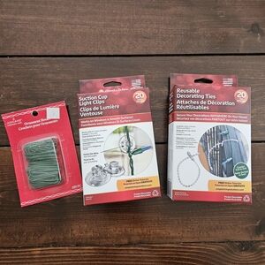 Christmas Supplies Reusable Decorating Ties, Suction Cup Light Clips & Hooks NEW